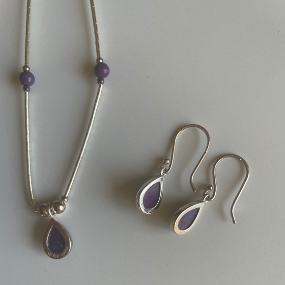 Purple Turquoise necklace and Earrings Sterling Silver Set 18” - Picture 2 of 6